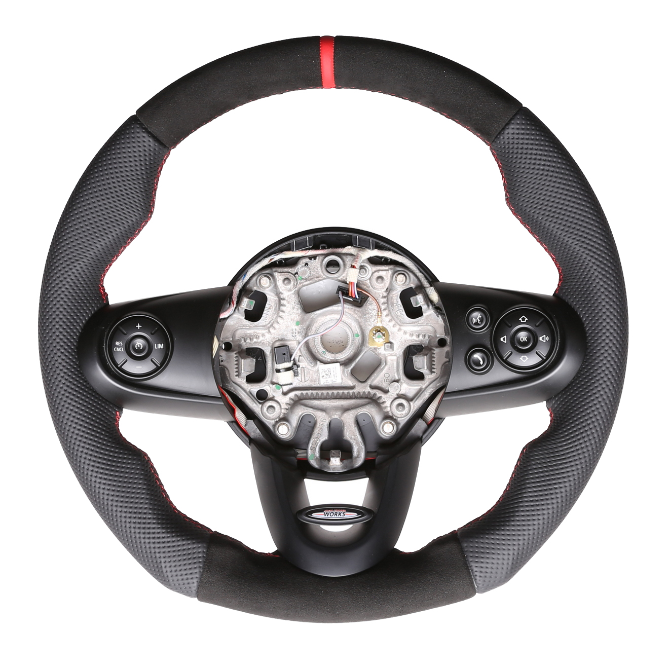 Mini Lenkrad One Cabrio F55 F56 F57 Tuning Alcantara 12 Uhr Markierung rot Naht rot