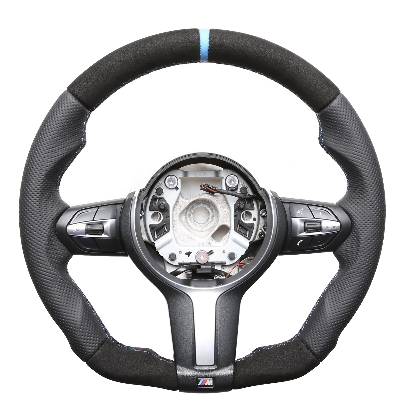 BMW Lenkrad F01 F02 F07 F10 F11 F12 F13 Abgeflacht Kombibezug Alcantara 12Uhr Markierung hellblau