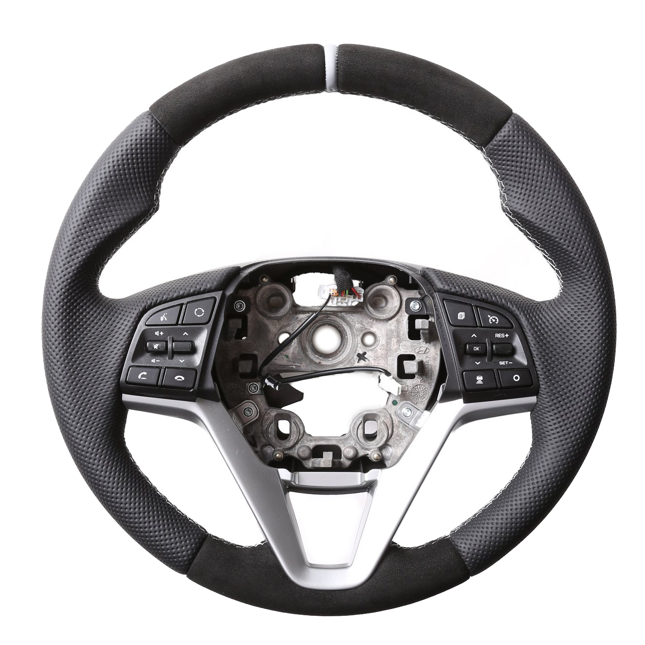 Hyundai Lenkrad Tucson II Daumenauflagen Kombibezug Alcantara 12 Uhr Markierung silber Naht silber