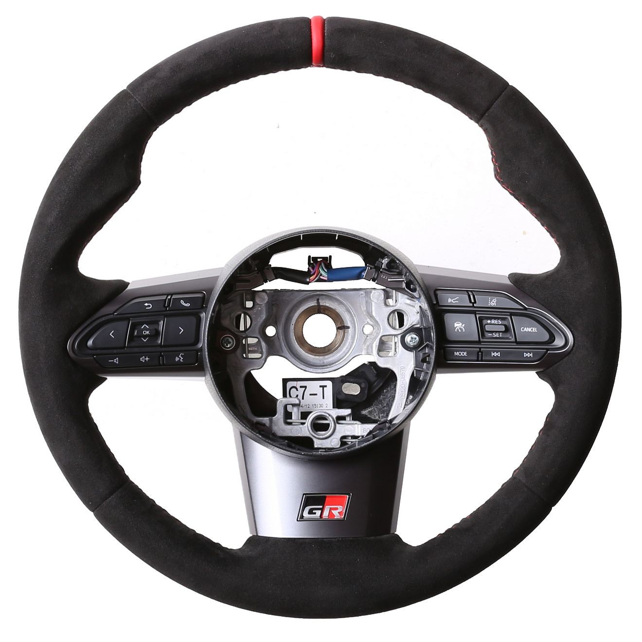 Toyota Lenkrad GR Yaris Daumenauflagen Alcantara 12 Uhr Markierung rot Naht rot