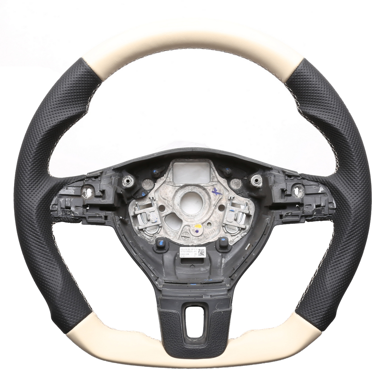 VW Lenkrad Golf 6 Caddy Tiguan Touran T5 Passat 3C Amarok Abgeflacht Bicolorbezug beige Naht beige