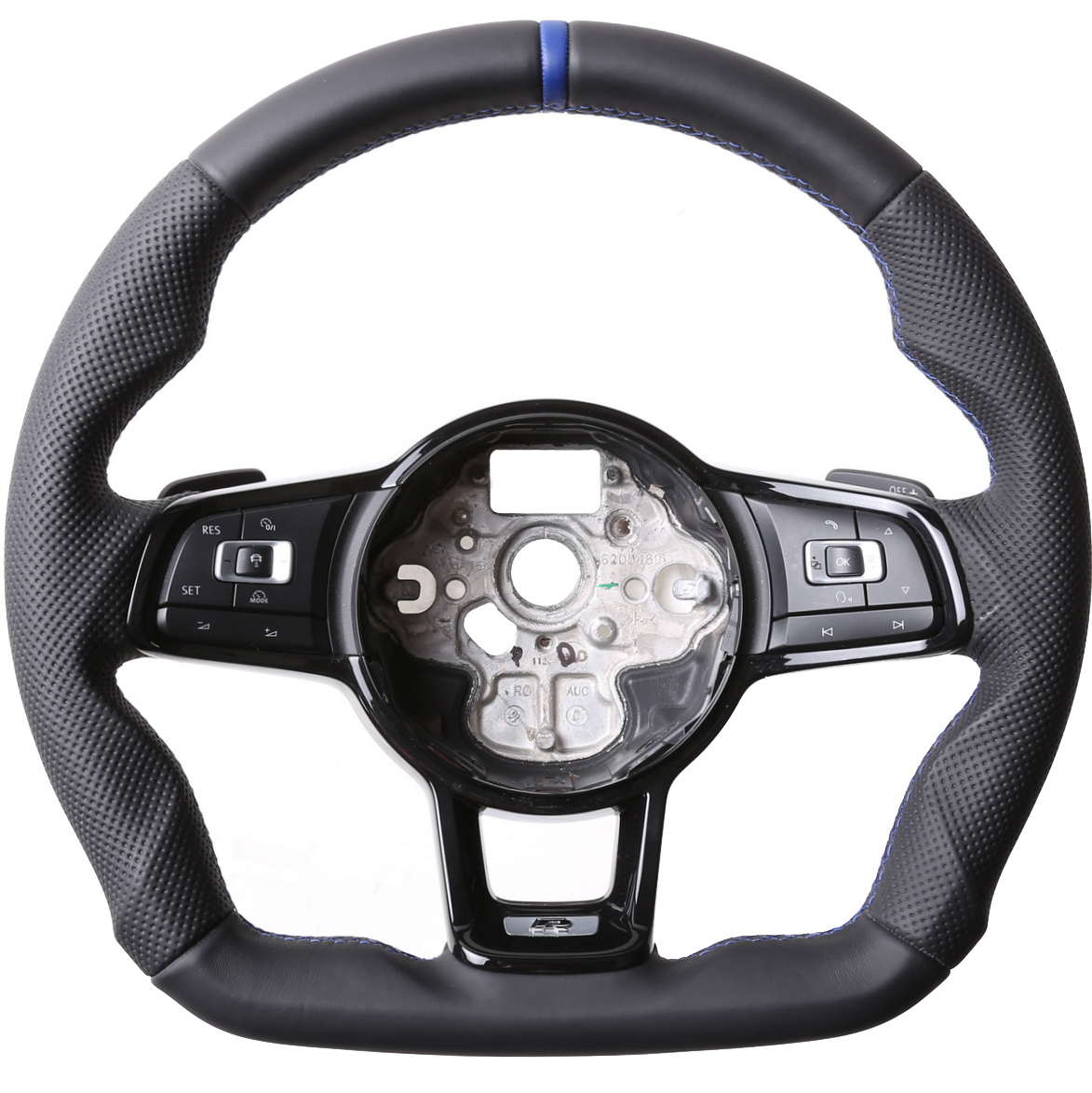 VW Lenkrad Golf 7 GTI Polo GTI GTD Polo Arteon Abgeflacht Kombibezug 12Uhr Markierung blau Naht blau