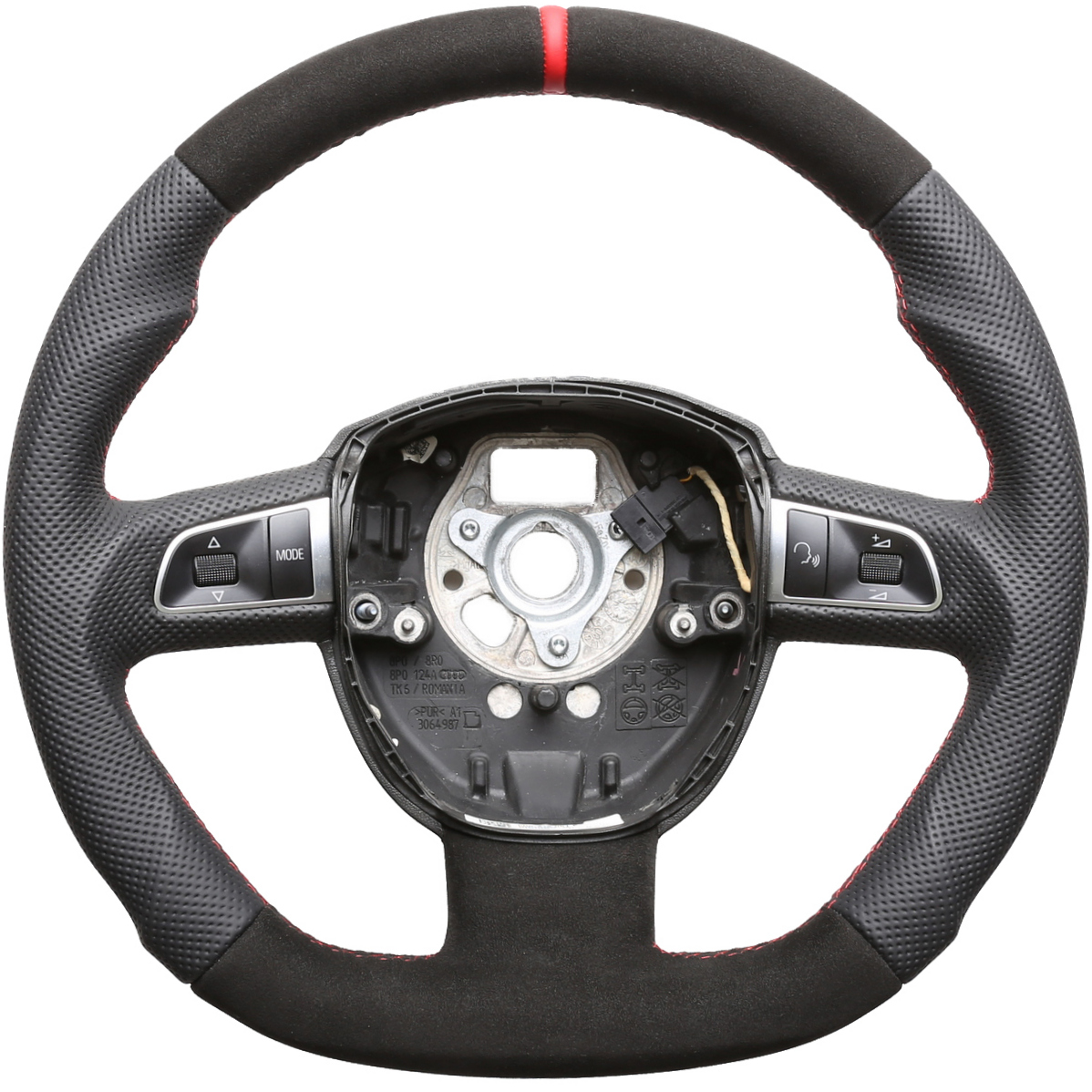 Audi Lenkrad A3 A4 A6 A8 Q5 Q7  MFL Abgeflacht Kombibezug Alcantara 12Uhr Markierung rot Naht rot