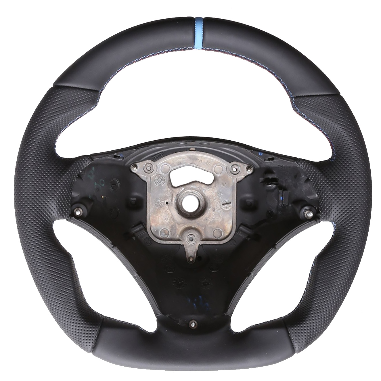 BMW Lenkrad E84 X1 E87 E88 E90 E91 M-Sport NEU Abgeflacht Kombibezug 12 Uhr Markierung hellblau