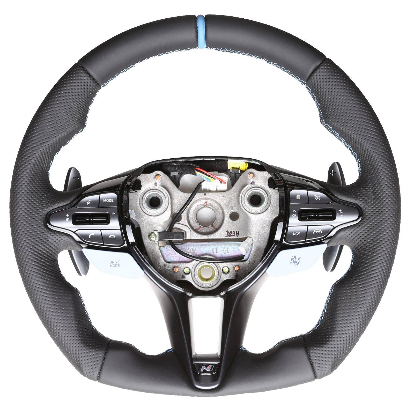 Hyundai Lenkrad i30N Kona Abgeflacht NEU Kombibezug 12 Uhr Markierung hellblau Naht hellblau