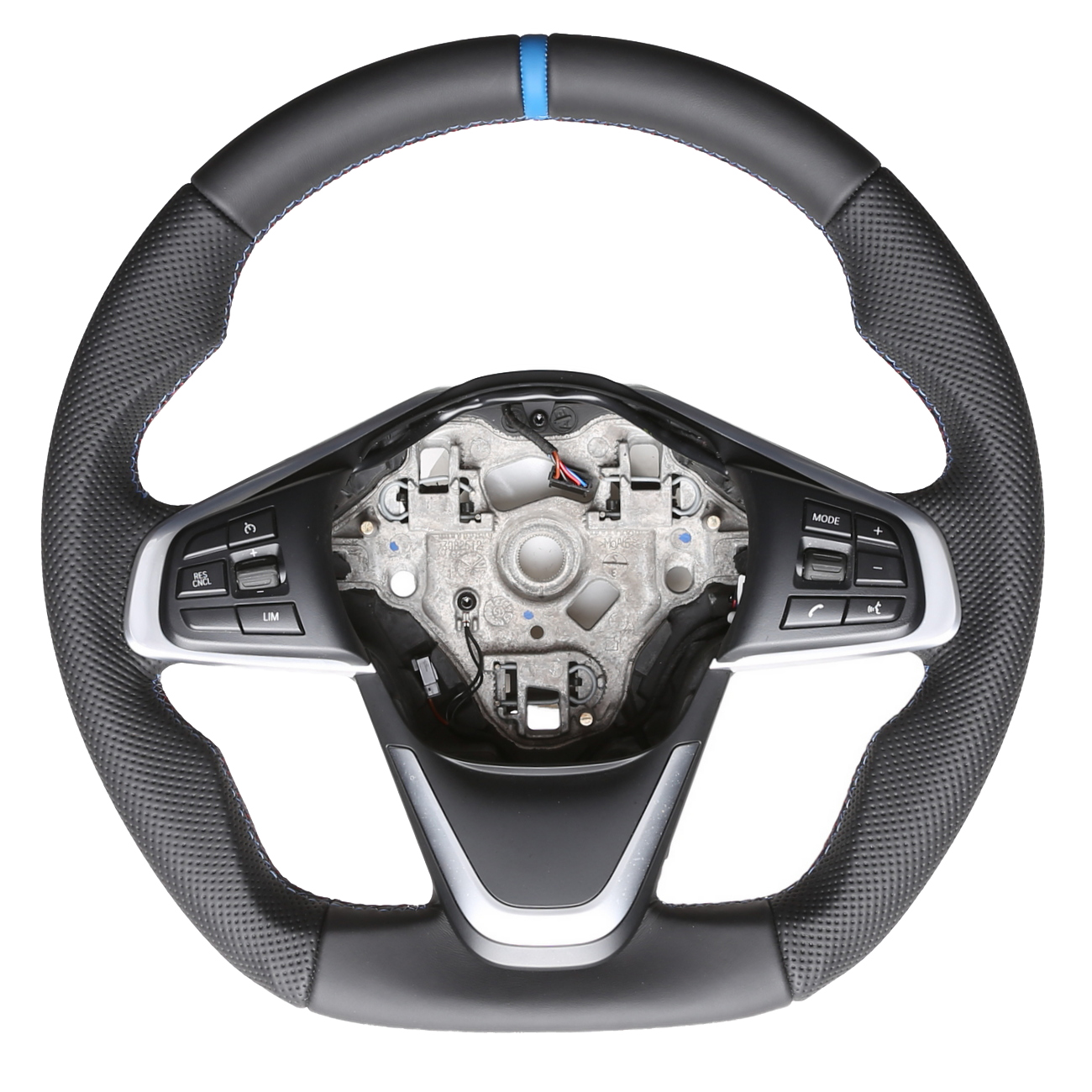 BMW Lenkrad X1 F48 X2 F39 Abgeflacht Kombibezug 12 Uhr Markierung hellblau M-Naht