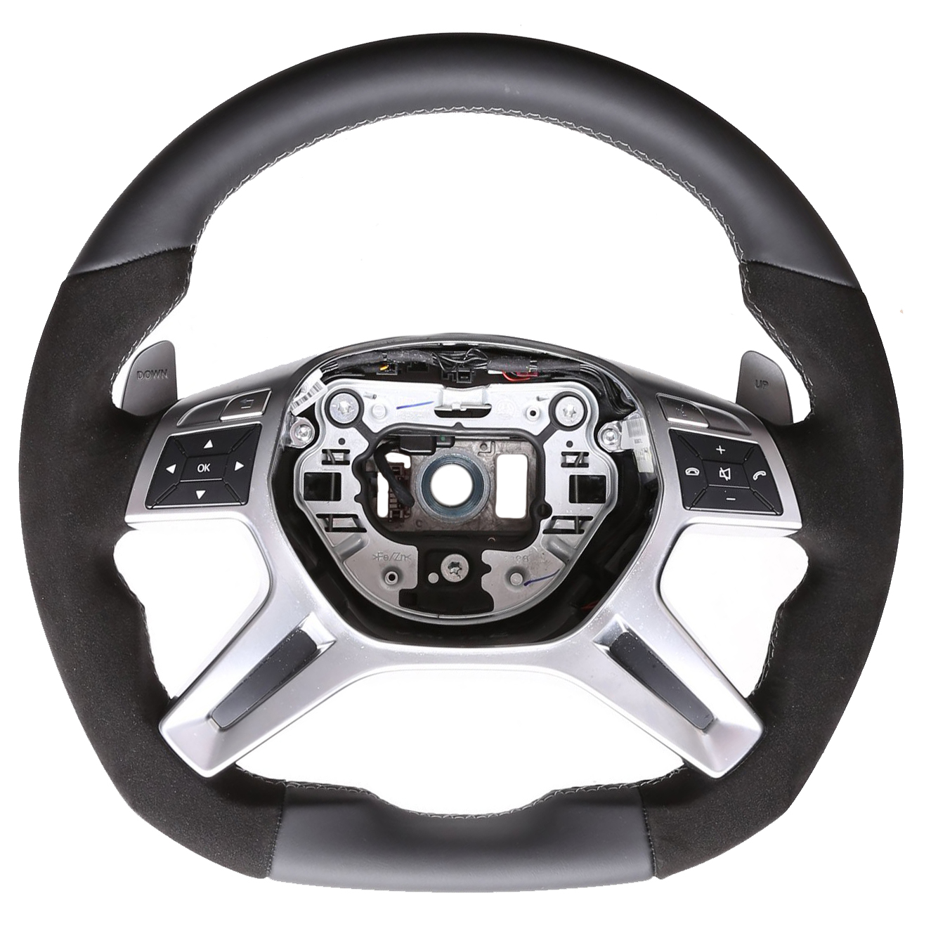 Mercedes Lenkrad W204 C Klasse W166 ML X166 GL GLE W463 Abgeflacht Alcantara Kombibezug Naht silber