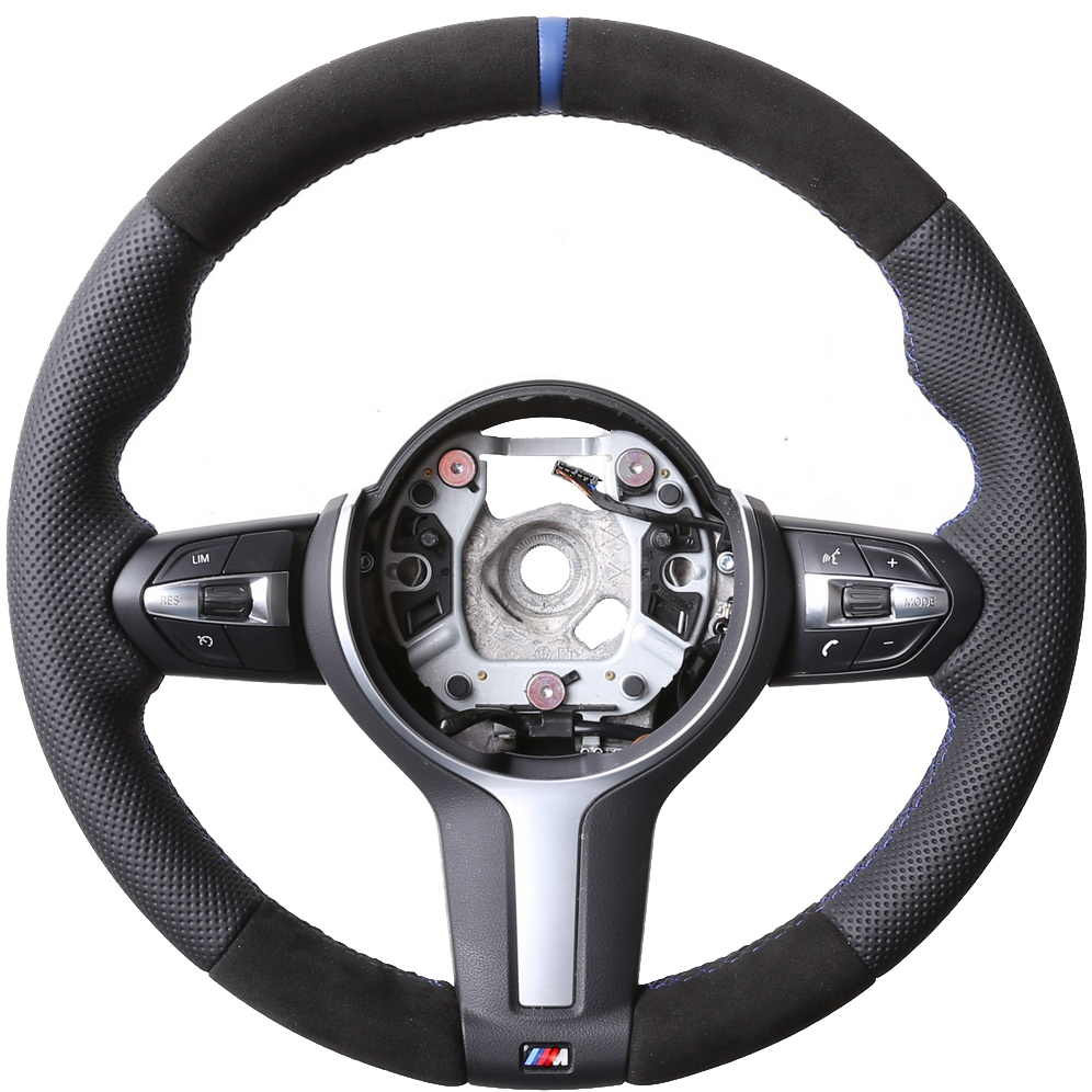 BMW Lenkrad  F01 F02 F07 F10 F11 F12 F13 Kombibezug Alcantara 12 Uhr Markierung blau